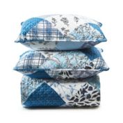 Unikome 3-Piece Printed Ultra Soft Microfiber Reversible Quilted Quilt Set in Blue and Green, Full/Queen