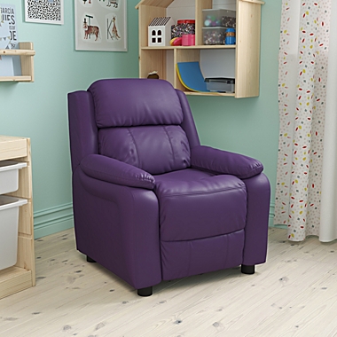 Flash Furniture Deluxe Padded Contemporary Purple Vinyl Kids Recliner With Storage Arms - Purple Vinyl. View a larger version of this product image.