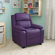 Flash Furniture Charlie Deluxe Padded Contemporary Purple Vinyl Kids Recliner with Storage Arms