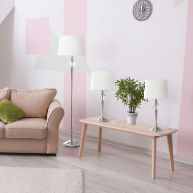 Lalia Home Crystal Drop Table and Floor Lamp Set in Brushed Nickel. View a larger version of this product image.