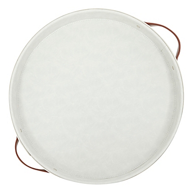 Juvale Faux Leather Round Serving Tray with Handles for Coffee Table and Ottoman (Cloudy White, 14.5 x 2 In). View a larger version of this product image.
