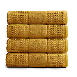 Market & Place Harper Cotton Waffle 4-Piece Bath Towel Set in Mustard Yellow