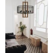 Cal Lighting 60W X 6 Monza Wood Chandelier With Mesh Shade (Edison Bulbs Not Included)