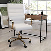 Merrick Lane Milano Contemporary High-Back White Faux Leather Home Office Chair with Padded Gold Arms