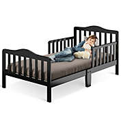 Slickblue Classic Design Kids Wood Toddler Bed Frame with Two Side Safety Guardrails-Black