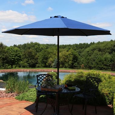 Sunnydaze Outdoor Aluminum Patio Umbrella with Fade-Resistant Canopy and Auto Tilt and Crank - 9&#39; - Navy Blue. View a larger version of this product image.