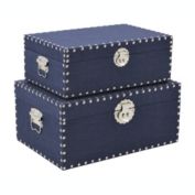 Cheungs Home Decorative Set of 2 Navy Blue Linen Studded Box