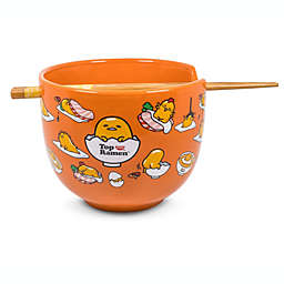 Gudetama Japanese Ceramic Dinnerware Set   Includes 20-Ounce Ramen Bowl and Wooden Chopsticks   Asian Food Dish Set For Home Kitchen   Kawaii Anime Gifts, Official Sanrio Lazy Egg Collectible
