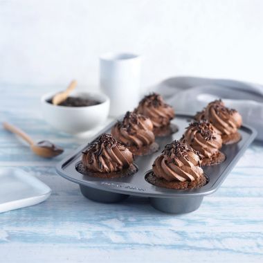 Baker's Secret 12Cup Muffin Pan, Thick Carbon Steel & Non-stick Coating, 15.5", Dark Gray Classic Line, Cupcake and Muffin Baking Essentials, Carbon Steel. View a larger version of this product image.