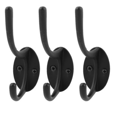 Unique Bargains Kitchen Cabinet Wall Door Clothes Key Hat Bag Hanger Hook Holder for Hanging Coat Towels Robe Key Bag 3 Pieces Black. View a larger version of this product image.