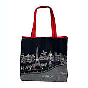 Beyond Cushions Paris France Night Skyline Embroidered Cotton Canvas Tote Bag