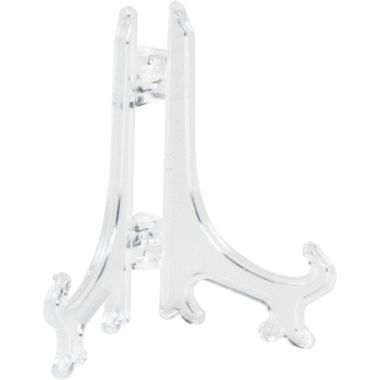 Juvale 24 Pack 4" Clear Plastic Easel Display Stands for Photos, Decorative Tiles, Wedding Place Cards. View a larger version of this product image.