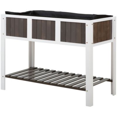 Outsunny 47'' Wooden Raised Garden Bed with Countryside Design, Elevated Planter Box Stand with Spacious Area for Planting, Open Storage Shelf & Versatile Use