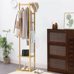 Kitcheniva Versatile 3-in-1 Bamboo Coat Hanger Stand Large Capacity Garment Rack w/ Shelves