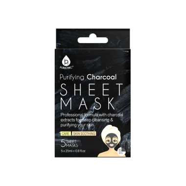 Pursonic Purifying Charcoal Sheet Mask with Active Charcoal & Anti-Aging Properties for Relieving Redness and Irritated Skin - Cleansing & Soothing (Pack of 5). View a larger version of this product image.