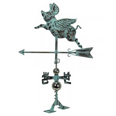 Things2Die4 Verdigris Copper Flying Pig Weathervane. View a larger version of this product image.