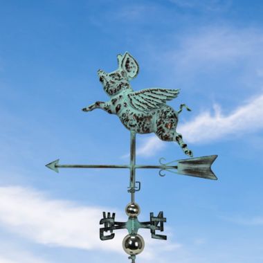 Things2Die4 Verdigris Copper Flying Pig Weathervane. View a larger version of this product image.