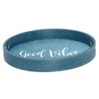 Alternate image 1 for Elegant Designs Decorative 13.75" Round Wood Serving Tray with Handles, "Good Vibes"