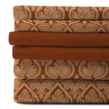 Lux Decor Collection 6-Pieces Deep Pocket Microfiber Printed Bed Sheet Set in King Size Chocolate. View a larger version of this product image.