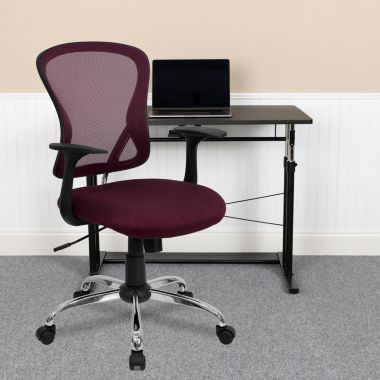 Flash Furniture Alfred Mid-Back Burgundy Mesh Swivel Task Office Chair with Chrome Base and Arms. View a larger version of this product image.