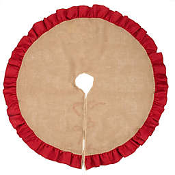 Juvale Rustic Burlap Christmas Tree Skirt, Round Tree Skirt, Holiday Decor (Red, 42 in)