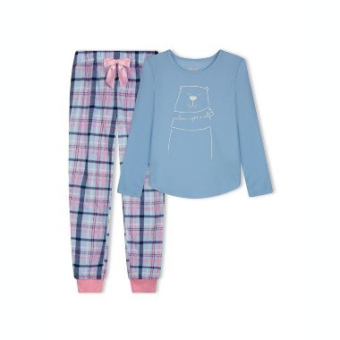 Sleep On It Girls Polar Bear Plaid Soft Fleece 2-Piece Pajama Sleep Set. View a larger version of this product image.