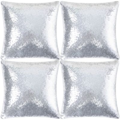 SHINY LIGHT BLUE SILVER CIRCLES SEQUINS THROW PILLOW CASE CUSHION COVER 16" 