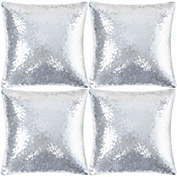 PiccoCasa 4 Pieces Sequin Throw Pillow Covers, Glitzy Decorative Cushion Cover, Shiny Sparkling Satin Square Pillowcase Cover for Livingroom Decor Wedding Party, Silver, 18"x18"