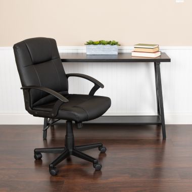 Flash Furniture Coffman Flash Fundamentals Mid-Back Black LeatherSoft-Padded Task Office Chair with Arms, BIFMA Certified. View a larger version of this product image.