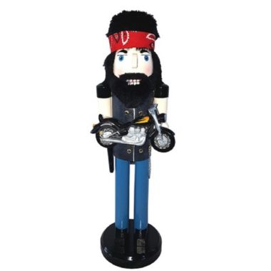 Biker in Leather Holding Motorcycle Wooden Christmas 14 Inch Nutcracker New. View a larger version of this product image.