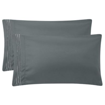 PiccoCasa Microfiber Zipper Embroidery Pillowcases, 2Pcs Dark Gray Standard