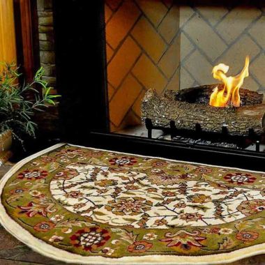 Northline 46" Half Round Ivory and Green Floral Hearth Rug. View a larger version of this product image.