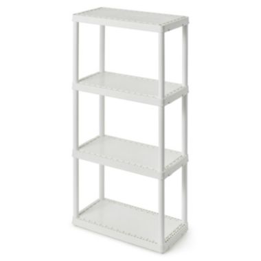 Gracious Living 4 Shelf Fixed Height Solid Light Duty Resin Storage Unit, White. View a larger version of this product image.