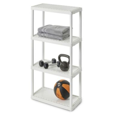Gracious Living  4 Shelf Fixed Height Solid Light Duty Resin Storage Unit, White. View a larger version of this product image.