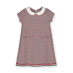 Hope & Henry Girls' Ponte A-Line Dress (Berry and Navy Houndstooth, 6-12 Months)