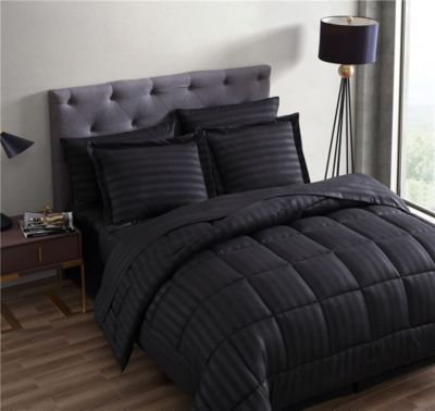 The Nesting Company Maple Dobby Stripe Bed in a Bag Bedding Set - 8 Piece Comforter Set and Sheet Set Set Super Soft & Comfortable - King - Black