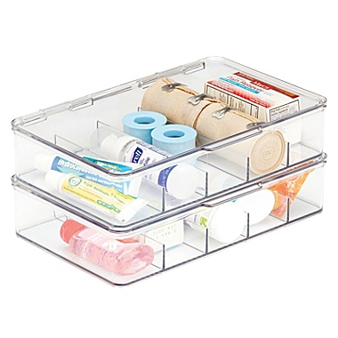 mDesign Plastic Divided First Aid Box Kit, 5 Sections/Hinge Lid, 2 Pack - Clear. View a larger version of this product image.