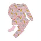 Alternate image 2 for Sleep On It Infant/Toddler Girls Animal Zoo Snug Fit 2-Piece Pajama Sleep Set With Matching Socks