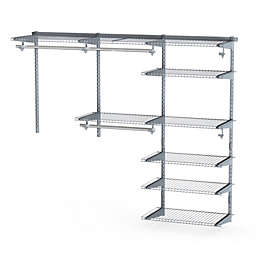 Slickblue Adjustable Closet Organizer Kit with Shelves and Hanging Rods for 4 to 6 Feet-Gray