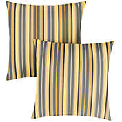Outdoor Living and Style Set of 2 Yellow and Gray Stripes Decorative Corded Square Pillows, 18"