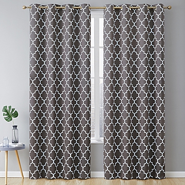 THD Royal Lattice Decorative Blackout Thermal Privacy Room Darkening Grommet Window Drapes Curtain Panels for Bedroom - Set of 2. View a larger version of this product image.