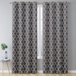 THD Royal Lattice Decorative Blackout Thermal Privacy Room Darkening Grommet Window Drapes Curtain Panels for Bedroom - Set of 2