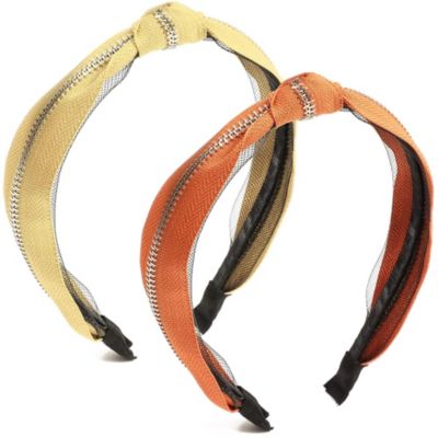 Glamlily Twist Knot Fashion Headband with Zipper (Yellow and Orange, 2 Pack)