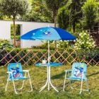 Alternate image 3 for Outsunny Kids Picnic Table and Chair Set, Outdoor Folding Garden Furniture, for Patio Backyard, with Shark Pattern, Removable & Height Adjustable Sun Umbrella, Aged 3-6 Years Old, Blue