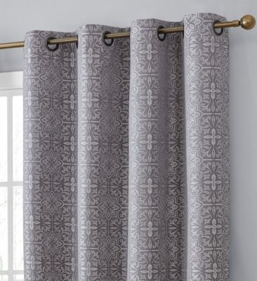 THD Venice Moroccan Tile 100% Full Complete Blackout Heavy Thermal Insulated Energy Saving Heat/Cold Blocking Grommet Curtain Drapery Panels for Bedroom & Living Room, Set of 2