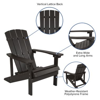 Merrick Lane Ayala 5 Piece Outdoor Leisure Set with Set of 4 Slate Gray Poly Resin Adirondack Chairs and Star and Moon Iron Fire Pit. View a larger version of this product image.