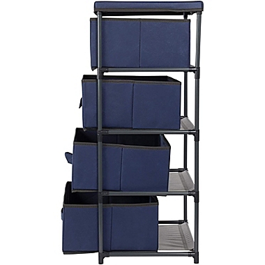 Juvale 4-Tier Drawer Clothes Organizer, Fabric Storage Dresser for Clothing, Linens, Closet Organization (Navy Blue, 16.5 x 13 x 33 In). View a larger version of this product image.