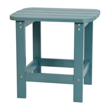 Merrick Lane Riviera Poly Resin Indoor/Outdoor All-Weather Adirondack Side Table in Teal. View a larger version of this product image.