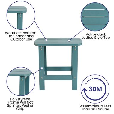 Merrick Lane Riviera Poly Resin Indoor/Outdoor All-Weather Adirondack Side Table in Teal. View a larger version of this product image.