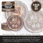 Alternate image 1 for Blue Panda Disposable Plates - 80-Count Paper Plates, Wedding Party Supplies for Appetizer, Lunch, Dinner, and Dessert, Mr. and Mrs. Rustic Wedding Theme Design, 9 Inches in Diameter